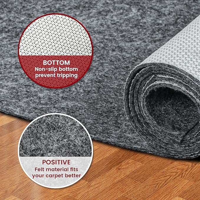 Waterproof Rug Pad, 7x9 ft Area Rug Non-Slip Carpet Pad, Non-Slip Rug Pads for All Floors and Finishes, Felt Pad for Hardwood Floors, Keeps Carpets in Place Soft and Safe