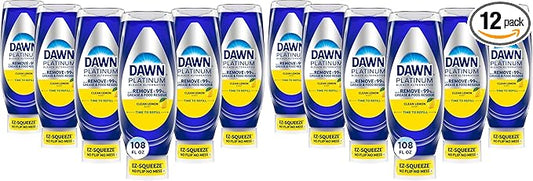 Dawn Platinum EZ-Squeeze Dish Soap Liquid, Dishwashing Liquid, Grease Removal, Upside Down Bottle, Bleach Alternative Clean Lemon, 18 Fl Oz Bundle,(Pack of 12)