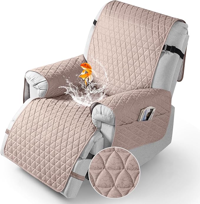 TAOCOCO 100% Waterproof Recliner Cover - Recliner Cover with Non-Slip Granule, Recliner Chair Covers with Elastic Band, Recliner Chair Covers for Reclining Chair(Peach, Oversized-30'')