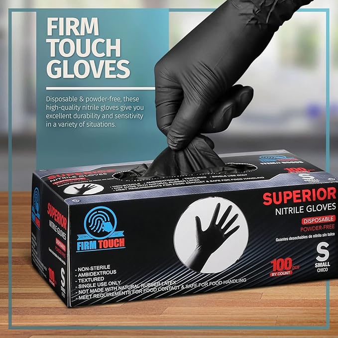Glove Station Disposable Nitrile Gloves - 100-Count - Medical-Grade Non-Latex Gloves for Kitchen, Cleaning, and Cooking - Textured for Better Grip 6MM-XXL-Black