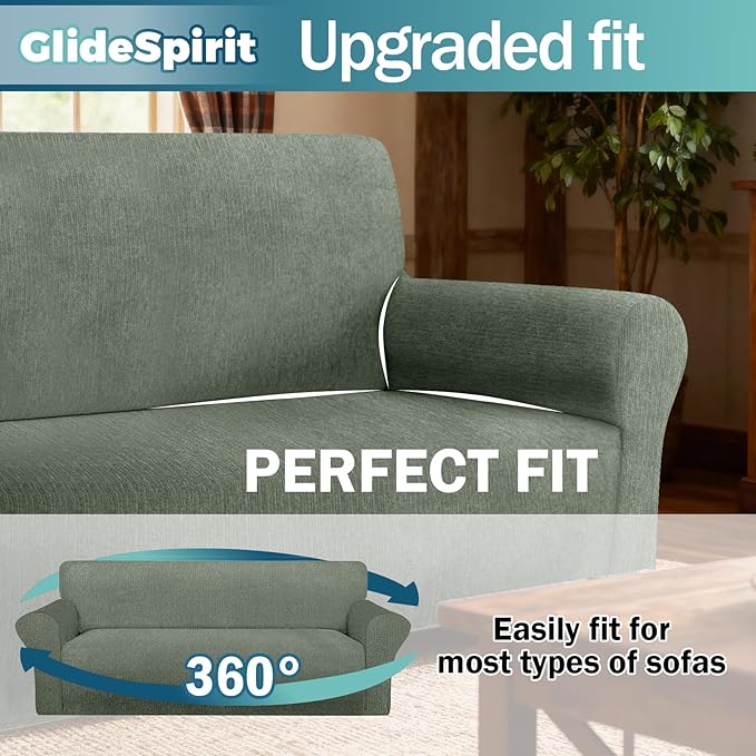 Waterproof Stretch Spandex Loveseat Couch Cover - Non-Slip Soft Sofa Slipcover with Elastic Bottom, Washable Leakproof Furniture Protector for Kids, Pets, Dogs & Cats (Loveseat, Green)