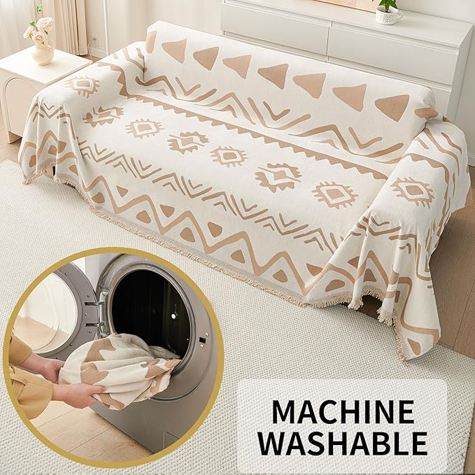 HAOMAIJIA Non Slip Couch Cover Sofa Covers for 3 Cushion Couch Washable sectional Couch Covers for Dogs pet Furniture Protector Couch Cover Blanket for Living Room (My-Khaki, 71"x134")