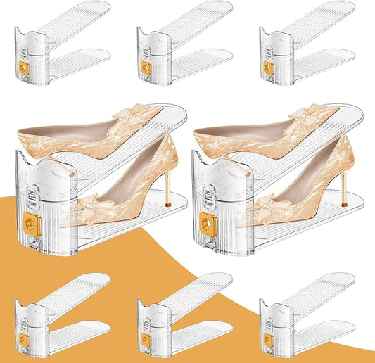 Shoe Slots Organizer for Closet, Shoe Stacker Organizer Double Layer Stack Shoe Rack, Shoe Display Shelf 50% Space Saver Storage Holder for Closet, 8PACK