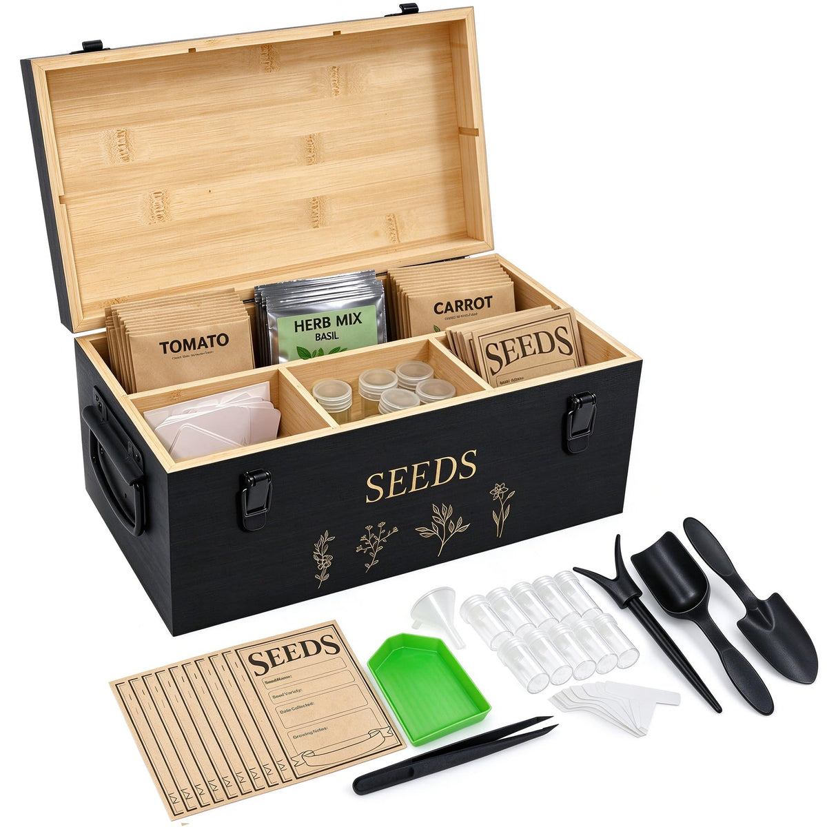 Large Seed Storage Organizer, Great Gifts Gardening Kit (Black) - Image 1