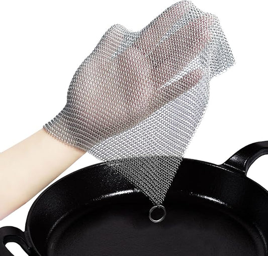 Cast Iron Cleaner 8 * 8" Upgraded Stainless Steel Chainmail Scrubber SJZSUNRUN 316L Metal Skillet for Pan, Camping, RV, BBQ, Baking, Vases, Barbecue Grill, Copper Cooker Cleaning