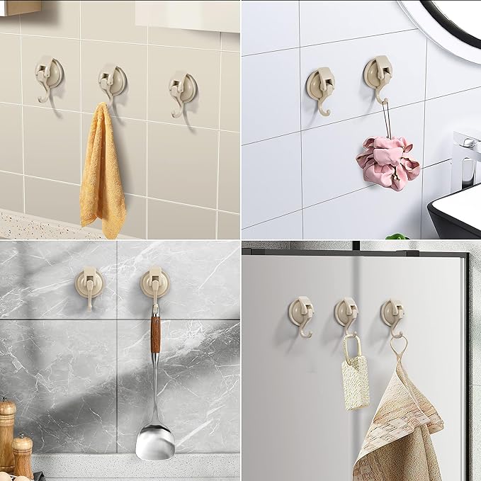 Heavy Duty Vacuum Suction Cup Hooks, Oyster White Plated Polished Super Suction for Kitchen Bathroom, 2 Pack