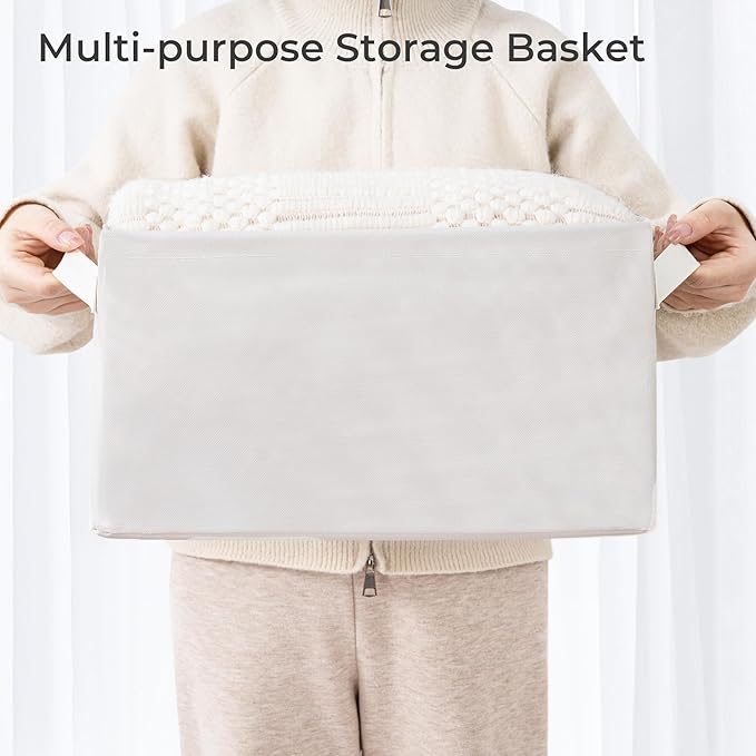 Storage Basket Bins with Metal Frame, Large Collapsible Fabric Storage Baskets for Organizing Shelf, Basket Organizer W/Handles for Towels, Laundry, Office, Home, 12-Pack, Beige