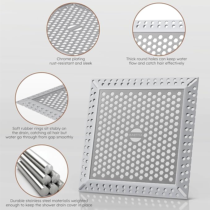 4 Inch Gold Square Shower Drain Kit with Flange,Modern Floor Drain with 2-in-1 Cover Tiled Insert Grate,Stainless Steel SUS 304