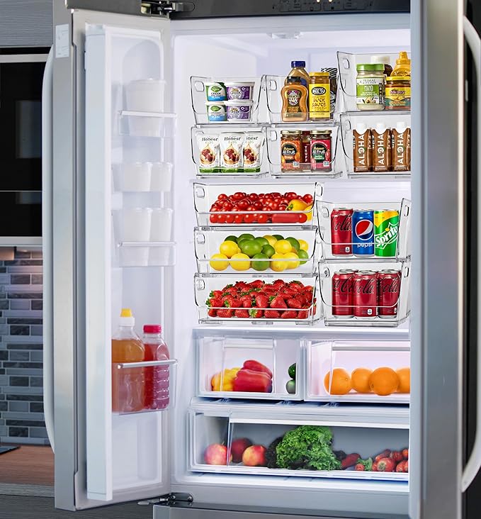 Clear Stackable Pantry Bins – Open Front Organizer for Kitchen & Fridge (Medium 6 Pack)