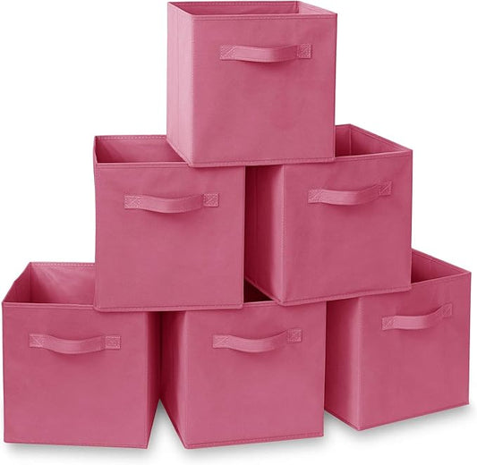 Casafield Set of 6 Collapsible Fabric Cube Storage Bins, Hot Pink - 11" Foldable Cloth Baskets for Shelves, Cubby Organizers & More