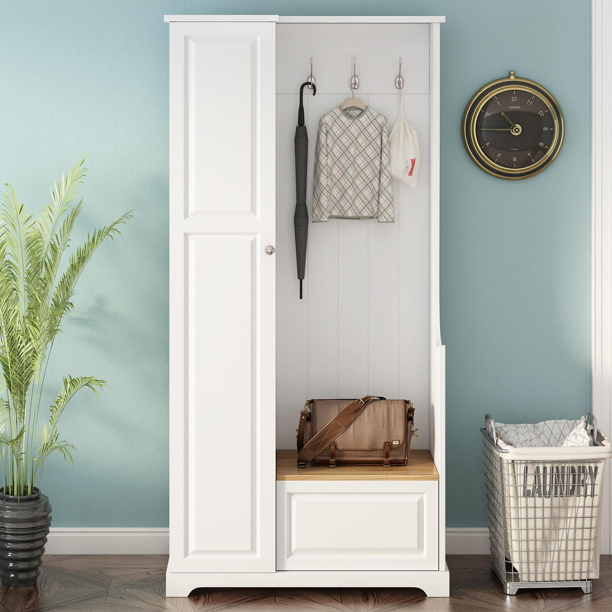 GDFStudio 36" Hall Tree with Flip-Up Bench, Hanging Hooks - Image 1
