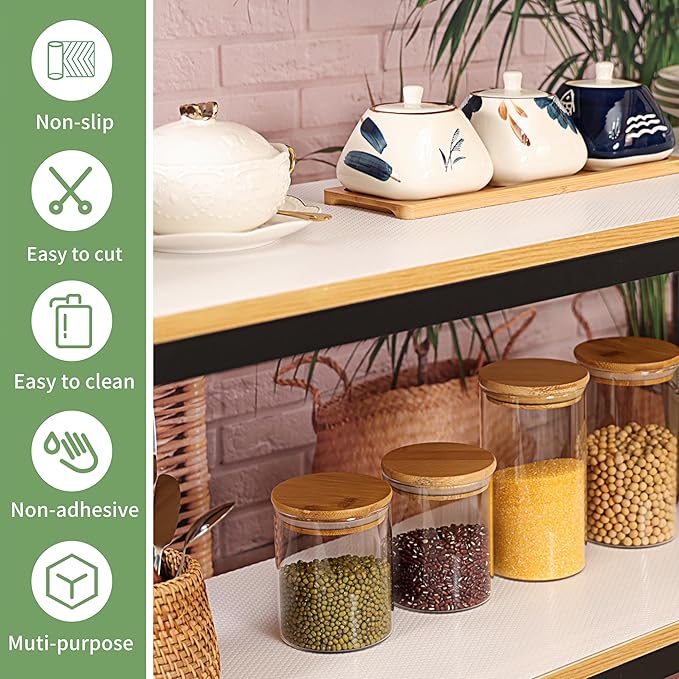 Shelf Liners 19 inch x 20 ft Shelf Liners for Kitchen cabinets nonstick Shelf Lining Drawer Mats EVA Protector for Cupboard (White,19 inch x 20 ft)