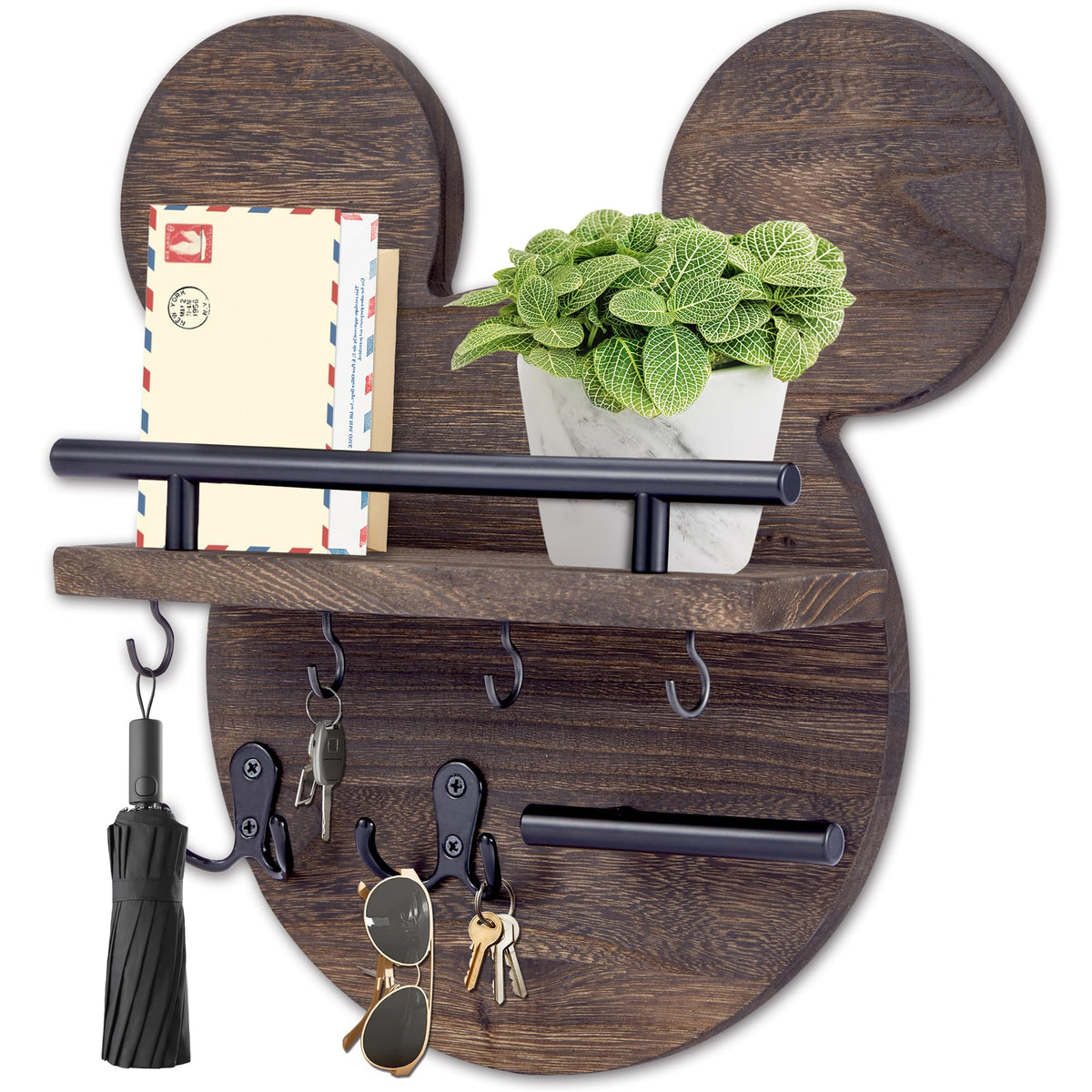 AIRPOP Key Holder for Wall–Mouse Wooden Mail Organizer - Image 1