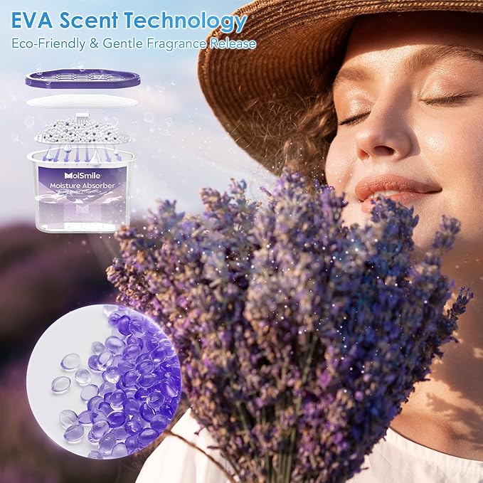 Moisture Absorbers, Efficient Lavender Vanilla Humidity Absorber ＆ Odor Eliminator Boxes, Refillable Car Dehumidifier for Closet, Bathroom, Basement＆ RV, 3 Pack