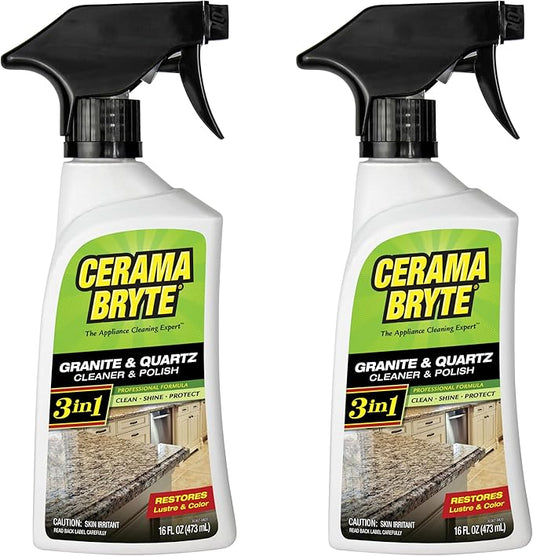 Cerama Bryte Granite and Quartz Daily Clean & Shine Safely Also Use On Marble Soapstone Quartz Quartzite Slate Limestone Corian Laminate Tile Countertop, 16 Ounce (2 Pack)