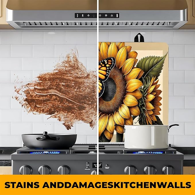 Stove Top Cover Flower Gas Stove Top Cover for Home Decoration Kitchen Pad Non-Stick Washable Cooktop Covers Countertop Protector Keep Stove Clean (Sunflower, 28L"x20W")