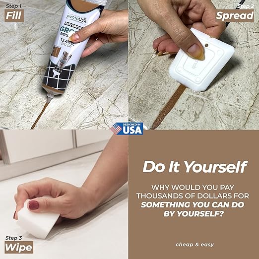 Tile Grout Repair Kit - Light Brown- Premixed Acrylic Sanded Grout, Waterproof Formula, Bathroom & Shower Grout Repair, with Plastic Applicator, 13.4 oz / 380 g / 0.84 lb