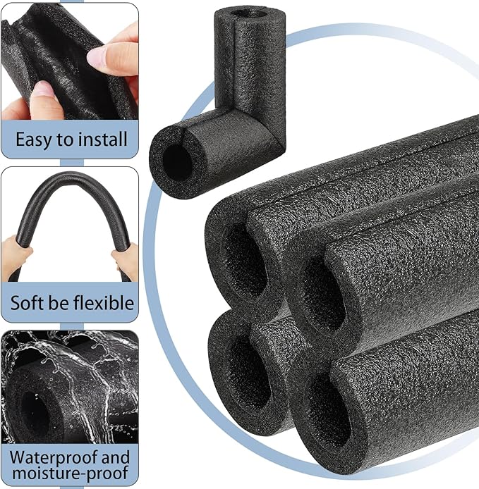 8 Pack Elbow Pipe Insulation Foam Tube Outdoor Wrap Black Pipe Covers Elbow Insulation Tubing Water Foam Covers for Outdoor Winter Irrigation, Sprinkler (3/8 Inch)