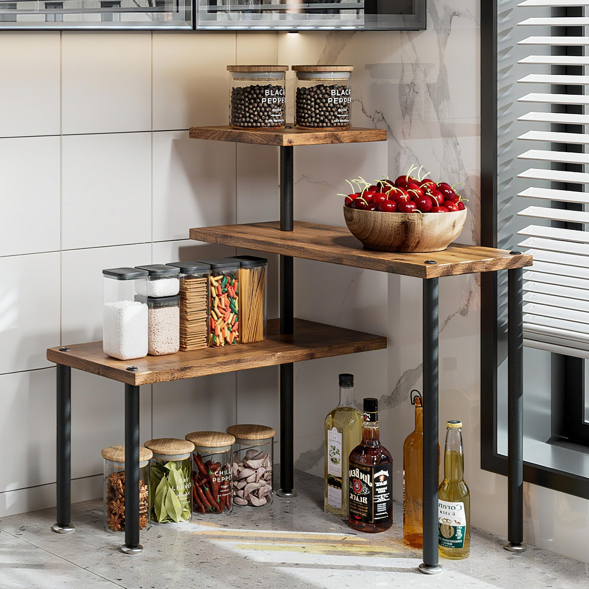 3 Tier Adjustable Countertop Organizer Corner Shelf - Image 1