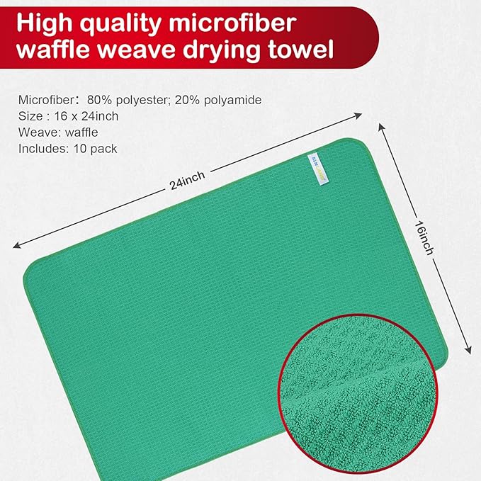 SINLAND Kitchen Towel Premium Sublimation Blank Towels Fast Drying Tea Towel Polyester Dish Towels for Drying Dishes Festive Decoration 16 Inch X 24 Inch 10 Pack Christmas Green