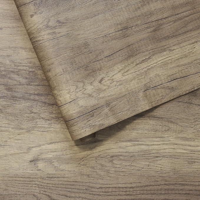 BOMENG Thick Brown Wood Contact Paper Peel and Stick Wallpaper Roll Self Adhesive Countertops Waterproof Removable Faux Wood Grain Vinyl Wrap Matte Burnt Brown Kitchen Cabinets Dresser 16"x118"