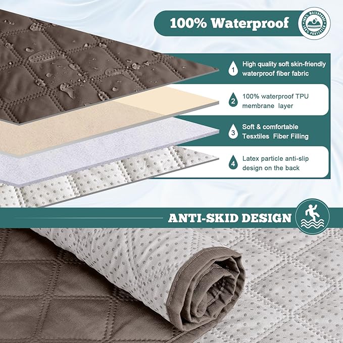 Ruaozz Waterproof Recliner Sofa Covers, 1-Piece Couch Covers for Reclining Couches Reclining Couch Cover Washable Furniture Protector with Elastic Straps Pocket for Kids Pets (Brown, 3 Seater)