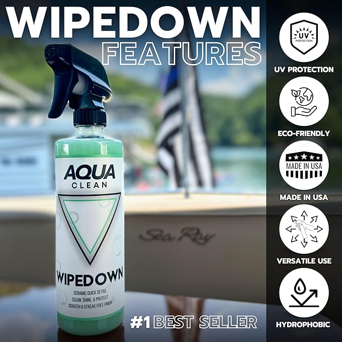 WIPEDOWN Ceramic Spray - 3-in-1 Waterless Wash & Quick Detailer | SiO2 Hydrophobic Coating | Marine Boat RV Car Detailing Polish | UV Protection High-Gloss Shine | USA Made | 16oz