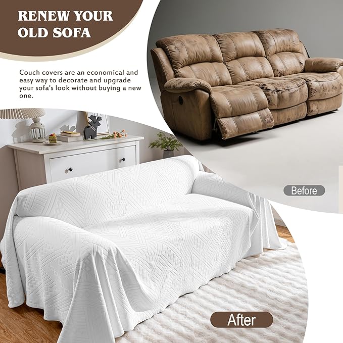 Waterproof Couch Cover, Reversible Washable Anti-Slip Loveseat Sofa Covers with 2 Cushions, Sectional Couch Covers for Pets, Sofa Slipcovers for Dogs Cats, 71x91in/White