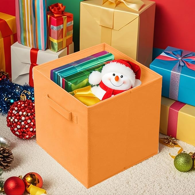 ShellKingdom Foldable Fabric Storage Cubes and Cloth Organizer Drawer for Closet and Toys, 6 Pack (Orange)