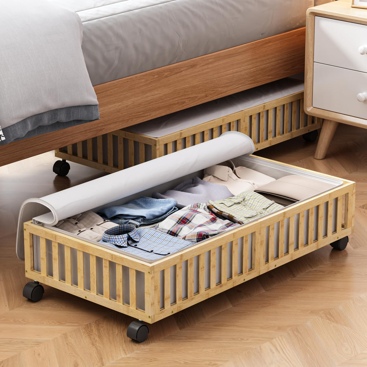 2 Pack Large Bamboo Under Bed Storage Containers | Home Organization - Image 1