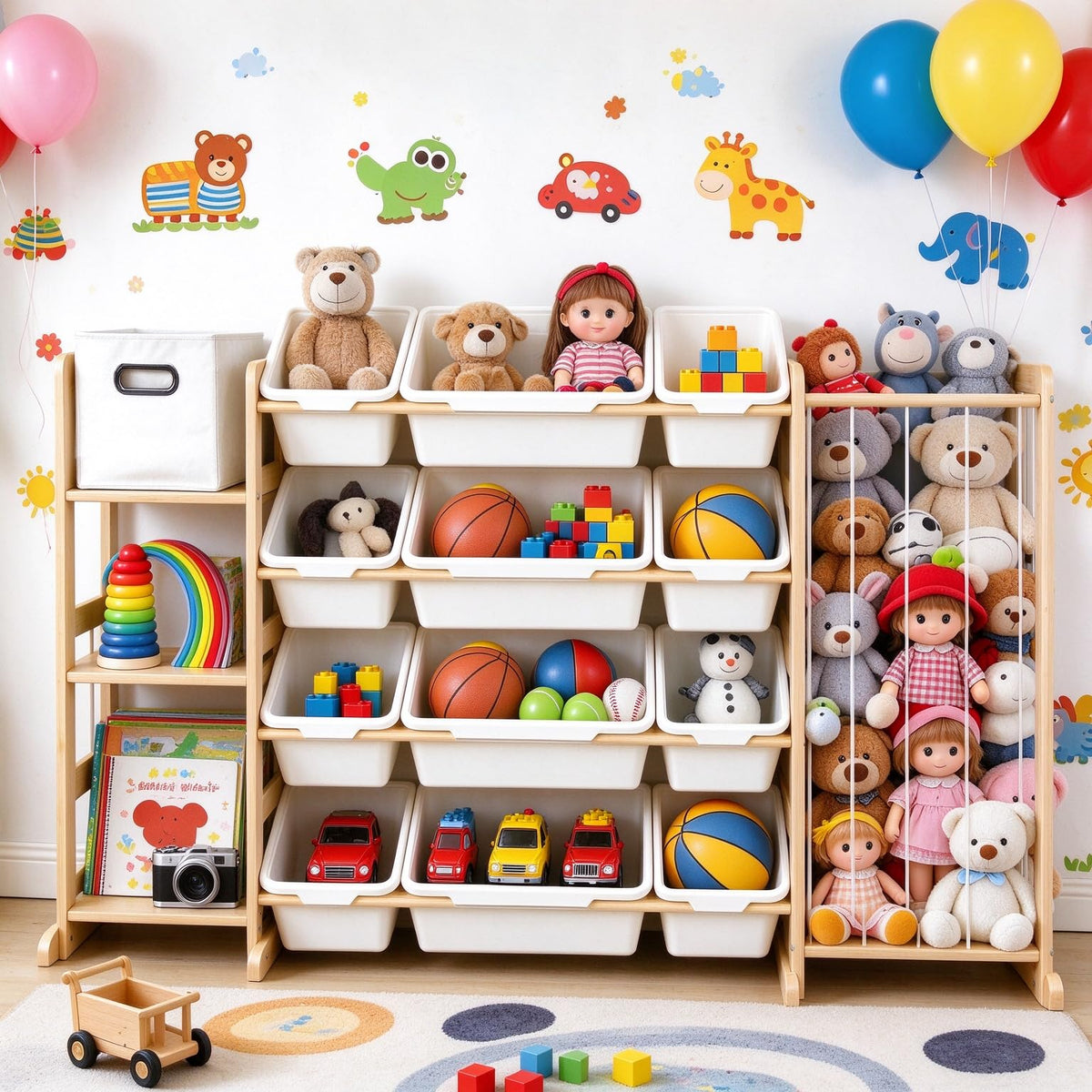 Kids Toy Storage Organizer with Bookshelf and Stuffed - Image 1