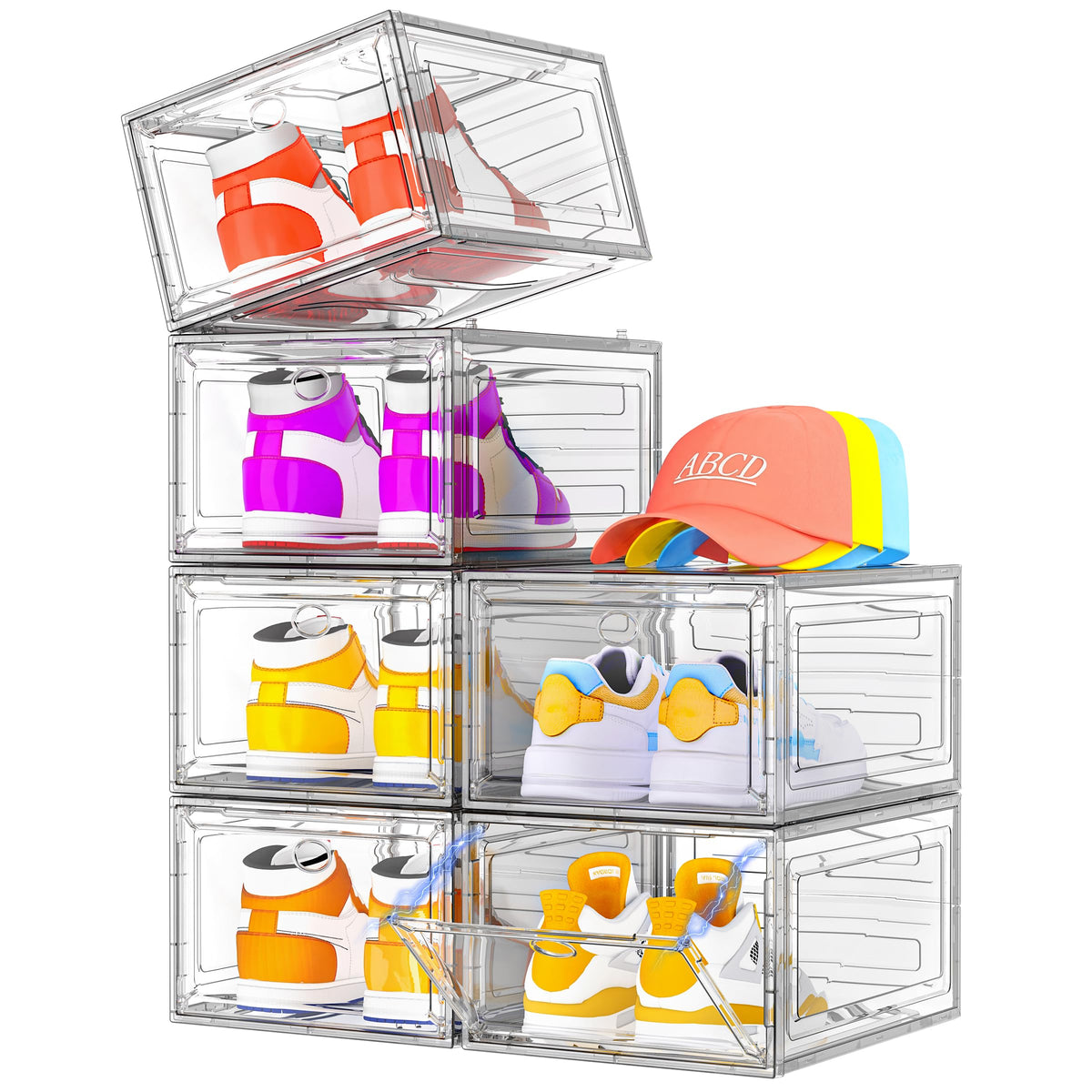 Sturdy Clear Shoe Organizer with Magnetic Door, Stackable Shoe - Image 1