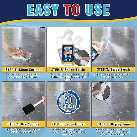Grout Sealer, Waterproof Granite Sealer Spray, Long Lasting Clear Grout Sealant for Tile Grout, Marble, Granite, Limestone, Indoor & Outdoor