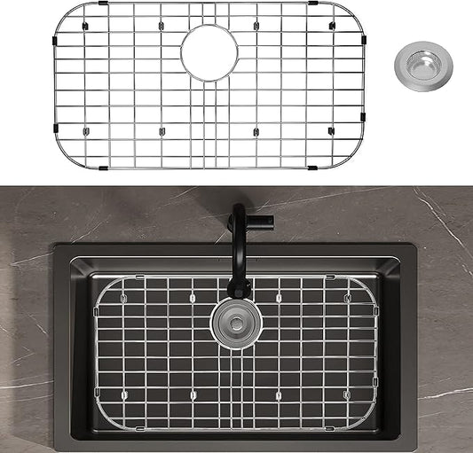 Kitchen Sink Grid 26" x 14", LOCVCDA Sink Protectors for Kitchen Sink with Rear Drain, Sink Bottom Grid, Stainless Steel Sink Protector, Sink Grate for Bottom of Kitchen Sink (26" x 14" - Rear Drain)