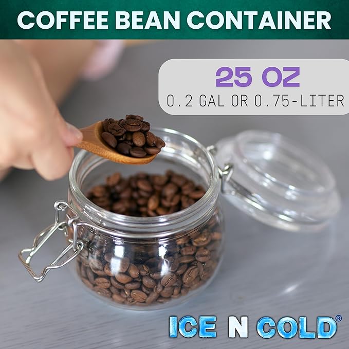 Airtight Glass Storage Jars with Clamp Lid – Food Storage Containers with Rubber Gasket Seal – Pantry & Kitchen Canisters for Dry Goods, Coffee, Sugar, Pasta – 0.4L to 4L Sizes (4, 25oz | 0.75L)