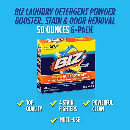 Biz Laundry Detergent Powder Booster, Stain & Odor Removal - 6-Pack, 50 Ounce Boxes