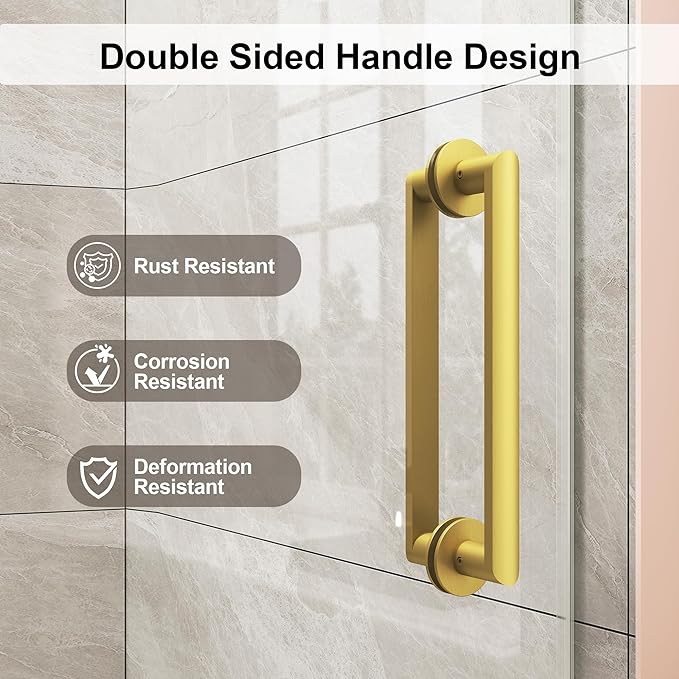 Frameless Shower Door,Single Sliding Glass Shower Door with Nano Coating & Safety Film, Adjustable 55"-60" W x 72" H, Brushed Gold,1/4" (6mm) SGCC Tempered Glass