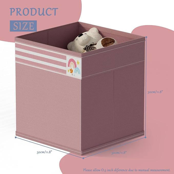 homyfort Cube Storage Organizer Bins, 12x12 Inch Fabric Bins for Cube Storage, Foldable Cloth Baskets Box with Handles for Organizing Clothes, Toys in Pantry, Closet Shelf, Nursery, Kids Room (Pink)