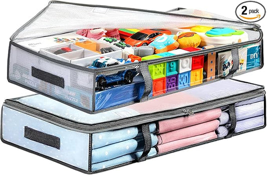2 Pack Under Bed Storage Containers Bins, Humid-Proof Plastic Underbed Storage Bins, Clothes Storage and Organization Bags, Under the Bed Blanket Storage with Handles for Clothes, Bedroom