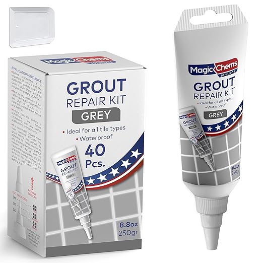 Tile Grout Repair, Grey 8.8 oz/250gr. Fast Drying Grout Repair Kit, Grout Filler Tube Repair Kit, Tile Grout Paint, Grout Sealer Restore and Renew Bathroom Floor, Tile Gaps, Joints, Lines