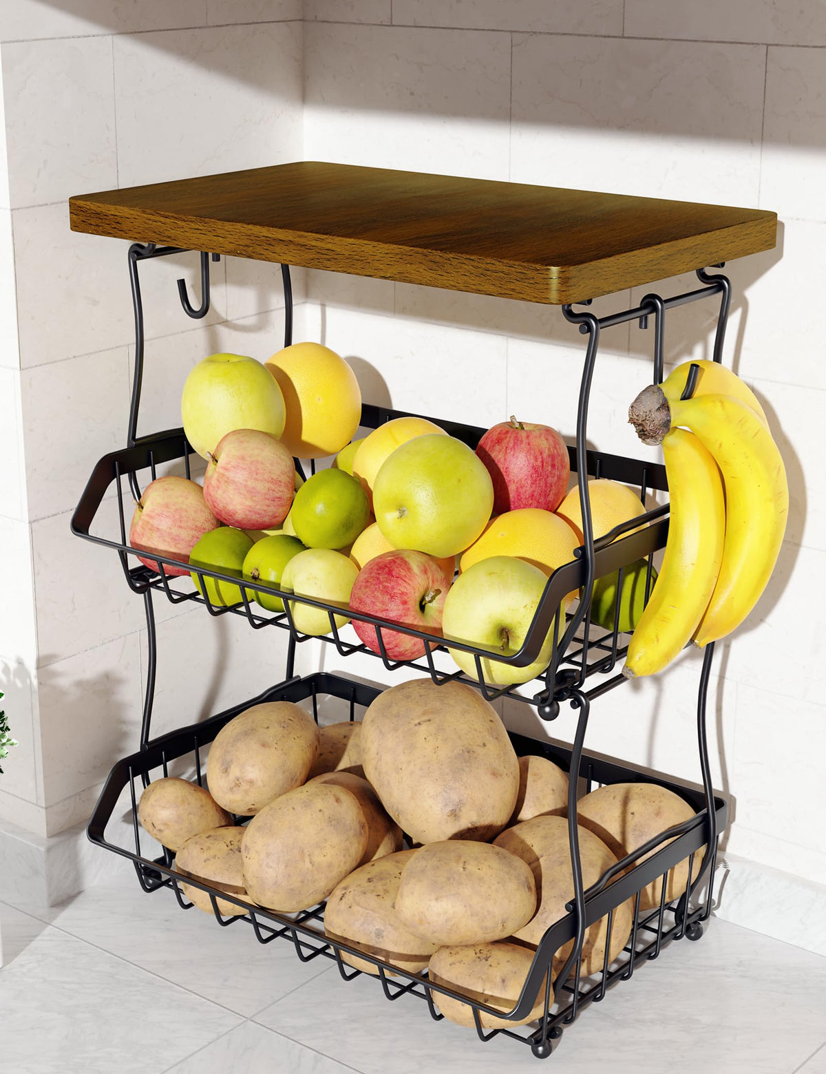 OKZEST 3-Tier Fruit Basket Fits Between Countertop & Upper - Image 1