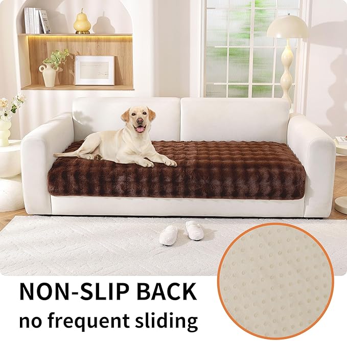 Waterproof Dog Bed Cover Non Slip Couch Covers for Dogs Washable Soft Faux Fur Sofa Cover Couch Covers for 3 Cushion Couch Sofa Pet Friendly (Brown)