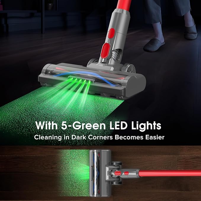 Vacuum Attachment for Dyson V7 V8 V10 V11 V15, SV10 SV11 SV12 SV14 SV15 SV22 SV25 SV27 SV28, Replacement Parts with 5 LEDs, 26cm V-Shaped Bristle Brush, Head Replacement for Carpet, Hardwood Floors