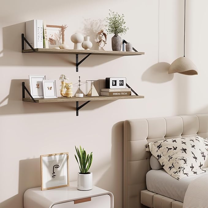 Floating Shelves for Wall,40" Wall Mounted Shelves Set of 2,Long Wood Floating Shelves,Hanging Wide Display & Storage Shelf with Metal Brackets for Bathroom,Bedroom,Kitchen,Living Room,Grey