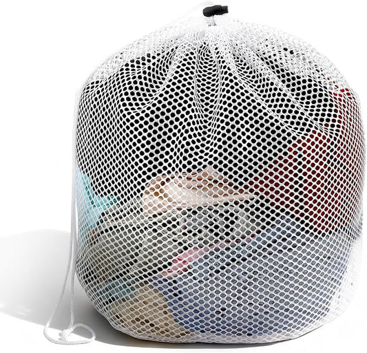 Small Mesh Laundry Bags for Delicates - White Polyester Wash Bags with Drawstring for Socks, Lingerie, Travel, Dorm, Machine Washable, 15.75×18.9 inches