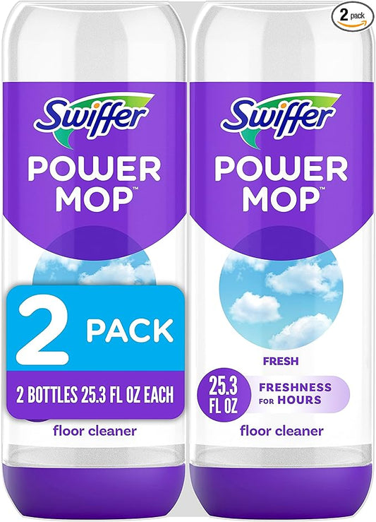Swiffer PowerMop Floor Cleaning Solution with Fresh Scent, PowerMop Refills, Floor Cleaner for Mopping, 25.3 fl oz, 2 Pack