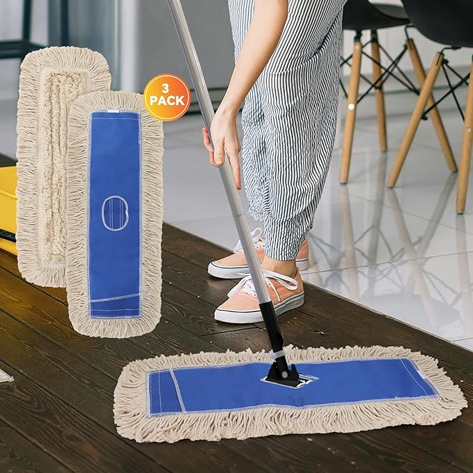 36 Inch Dust Mop Replacement Head: Microfiber Dust Mop Head Refills, Industrial Commerial Heavy Duty Mopping Head Sweeper Replacement for Janitorial Supplies & Hardwood Floor Cleaning, Blue (3 Pack）