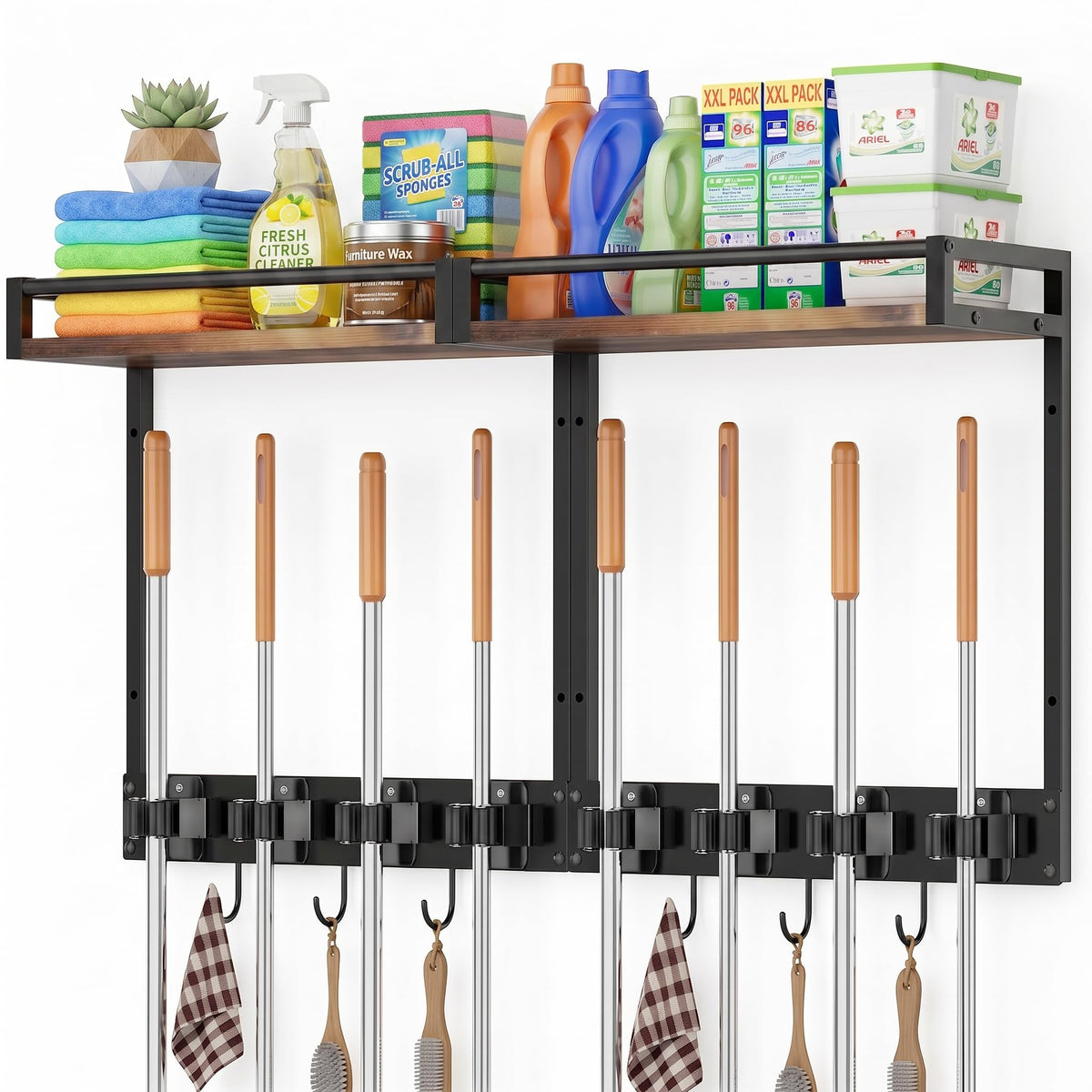 Broom Holder Wall Mount with Shelf, 15.7" Wx6.7 Dx15.7 H, 2 Packs - Image 1