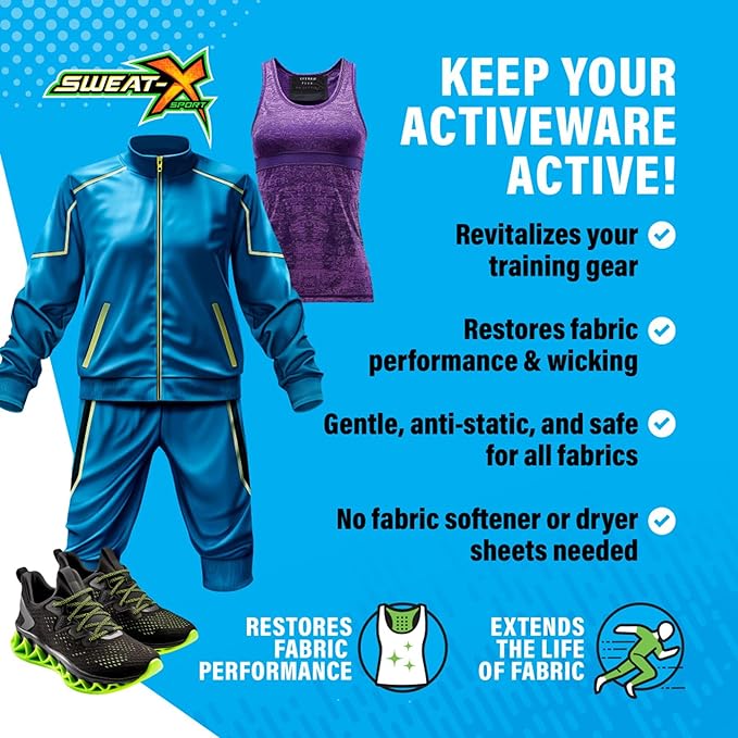SWEAT X Original Activewear Laundry Detergent Liquid - Natural Washing Detergent for Activewear & Gym Clothes - Non Toxic Laundry Detergent for Sensitive Skin - Concentrated, 45 Loads (2 Bottles)