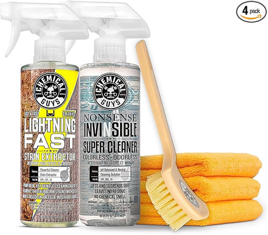 Chemical Guys SPI_191_16ID Interior Deep Cleaning Kit with Lightning Fast Carpet & Upholstery Extractor, Nonsense All Surface Cleaner, Induro 7 Heavy Duty Detailing Brush & 3 Pack Microfiber Towels